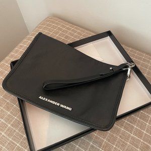 Alexander Wang Black Leather Wristlet Clutch with Silver Hardware
